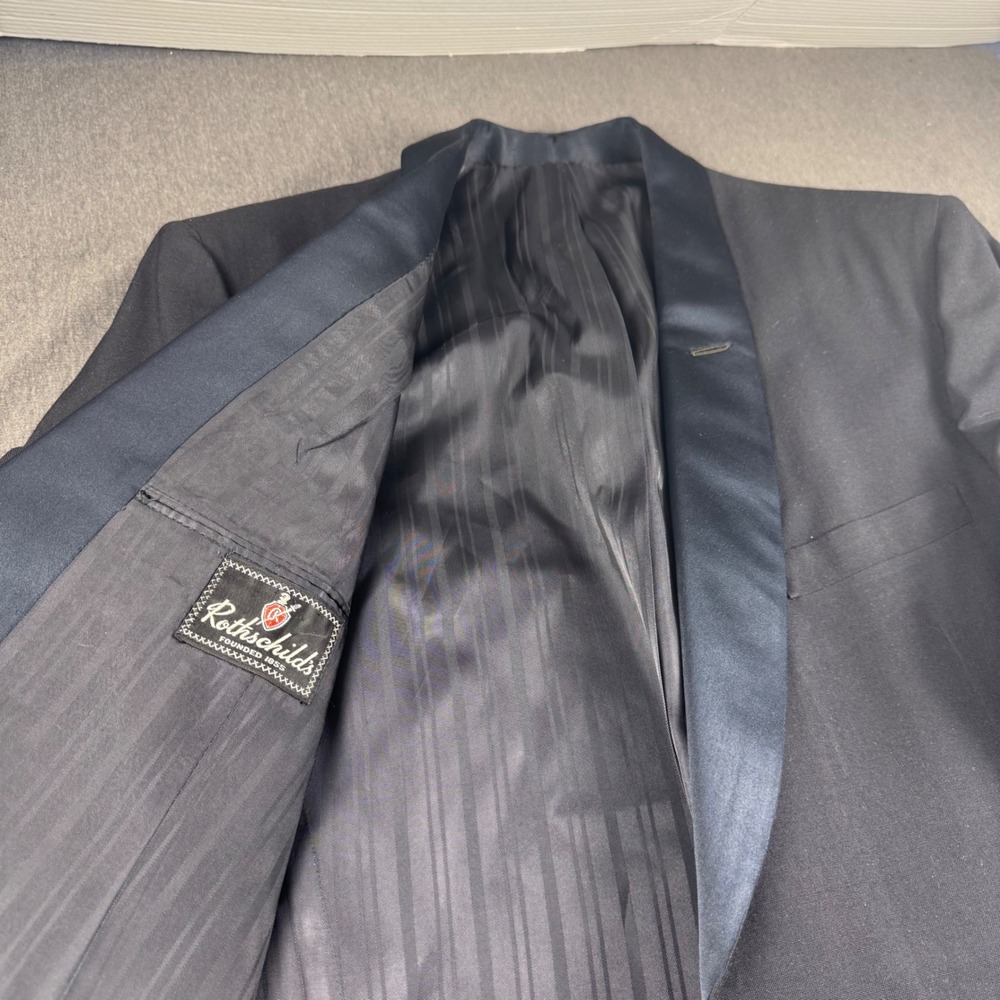 Vintage After Six Rothschilds Mens Black Wool Tuxedo Jacket Satin Shawl‎ Lapel